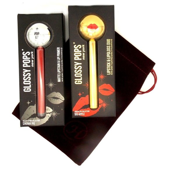 Glossy Pops Bundle Big Apple Lipstick Lipgloss Duo Cherry Pie Lipstain Primer